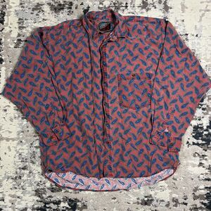 Vtg Blazer Shirt Men's XL Red Paisley Button Down Long Sleeve Collared Cotton